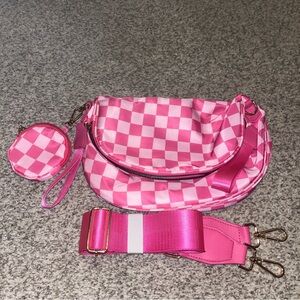 Pink Checkered Women's Bag Set